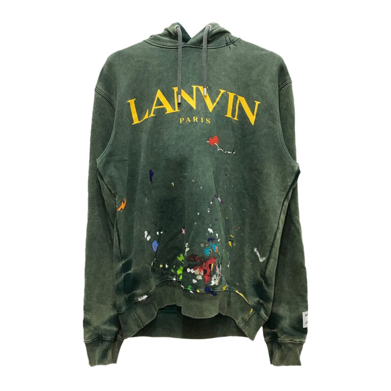 Lanvin x Gallery Dept. Logo Hoodie With A Worn Effect And Paint Marks Green SS21