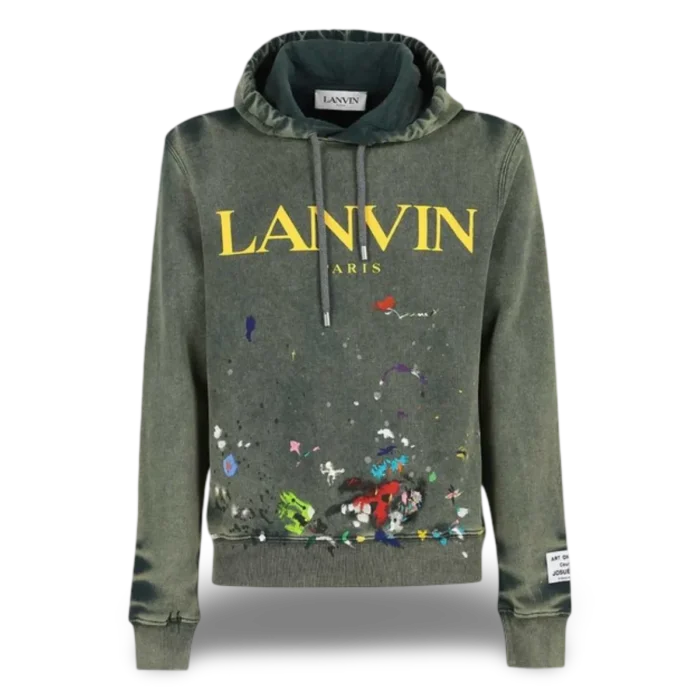 Lanvin x Gallery Dept. Logo Hoodie With A Worn Effect And Paint Marks Green SS21