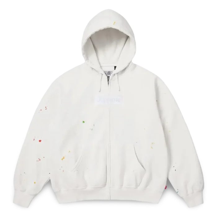 Supreme x MM6 Maison Margiela Box Logo Zip Up Hooded Sweatshirt White